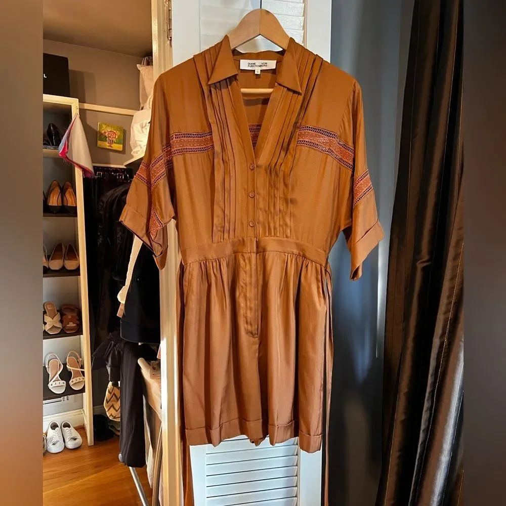 Diane Von Furstenberg Bara Silk Pintuck Button Front Romper